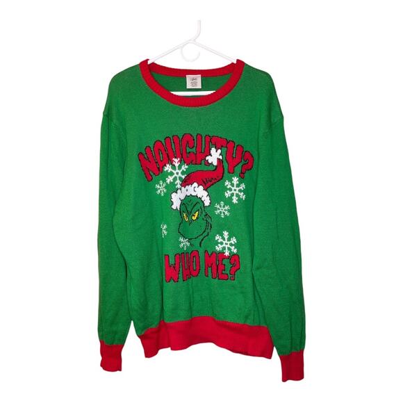 The Grinch Men's Green Red Ugly Christmas Sweater Naughty Who Me? Size XL - Picture 1 of 5